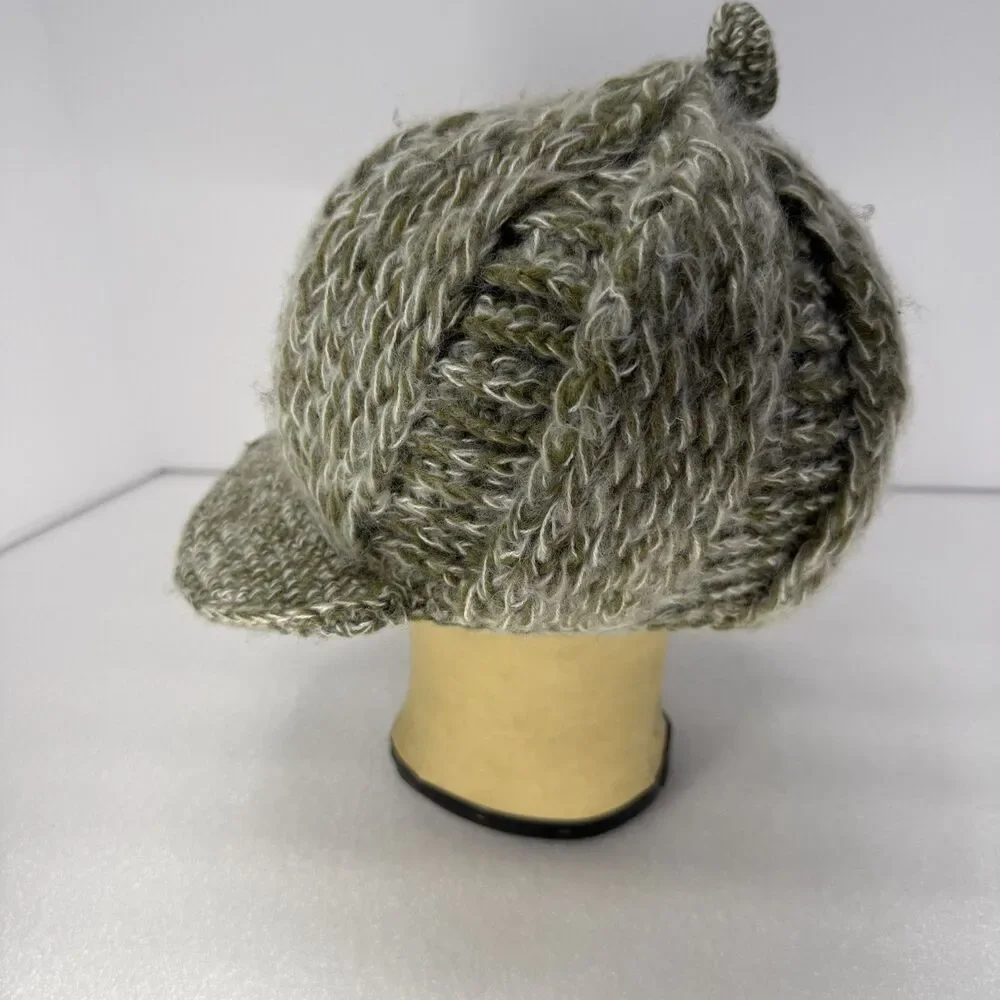Lakhay's Collection Beanie Wool Knit Brimmed Pom Cable Knit Green Nepal Hat Cap